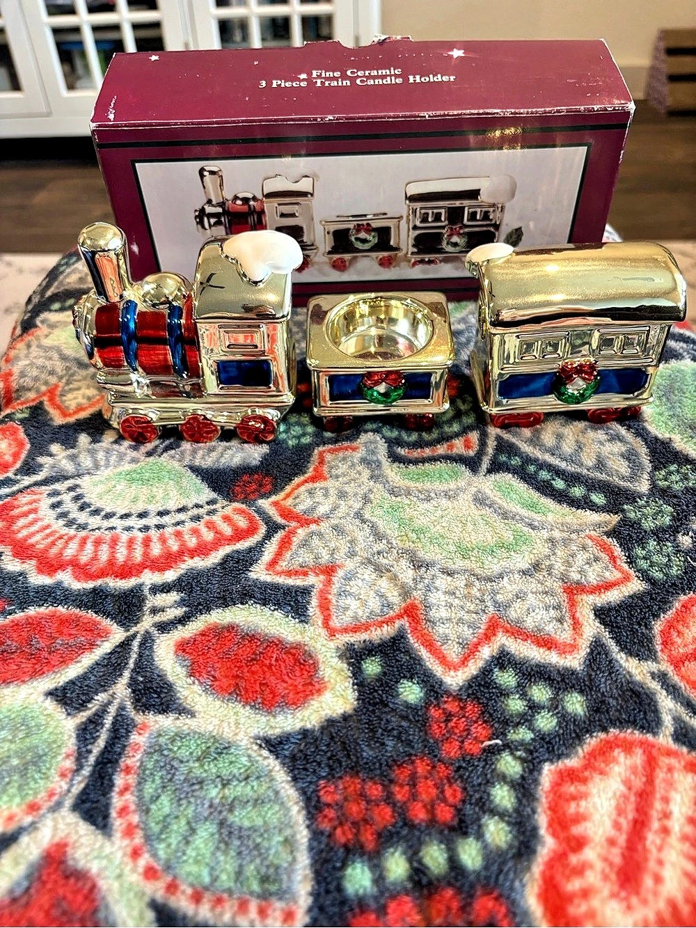 Dayton Hudson Train Candle Holder Gold & Red Like New
